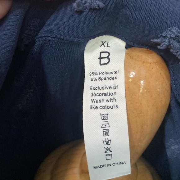 B Tunic Dress Collared V-Neck Swiss-dot Pom 3/4 Button-up Sleeves Sz XL - Picture 8 of 8